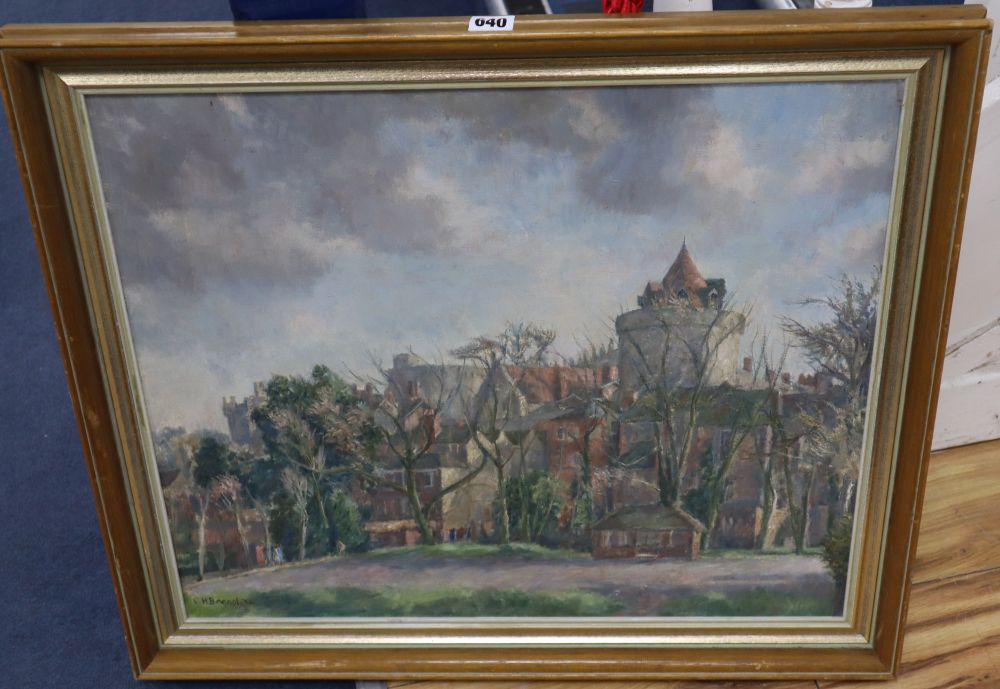 Giulio Bagnoli (127-1978), oil on canvas, View of a chateau, signed and dated 82, 50 x 60cm